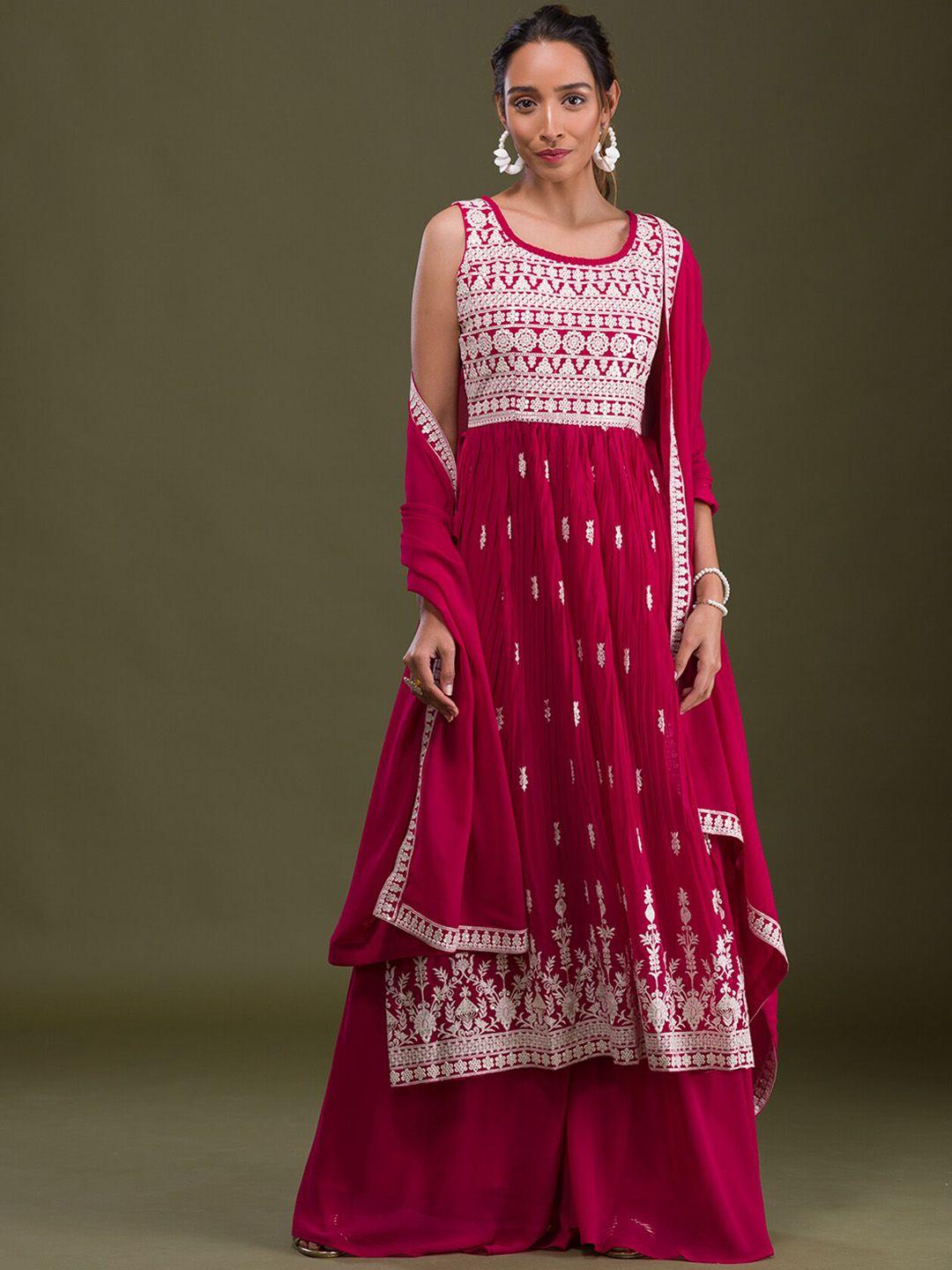 koskii ethnic embroidered high slit sequined kurta with palazzos & dupatta