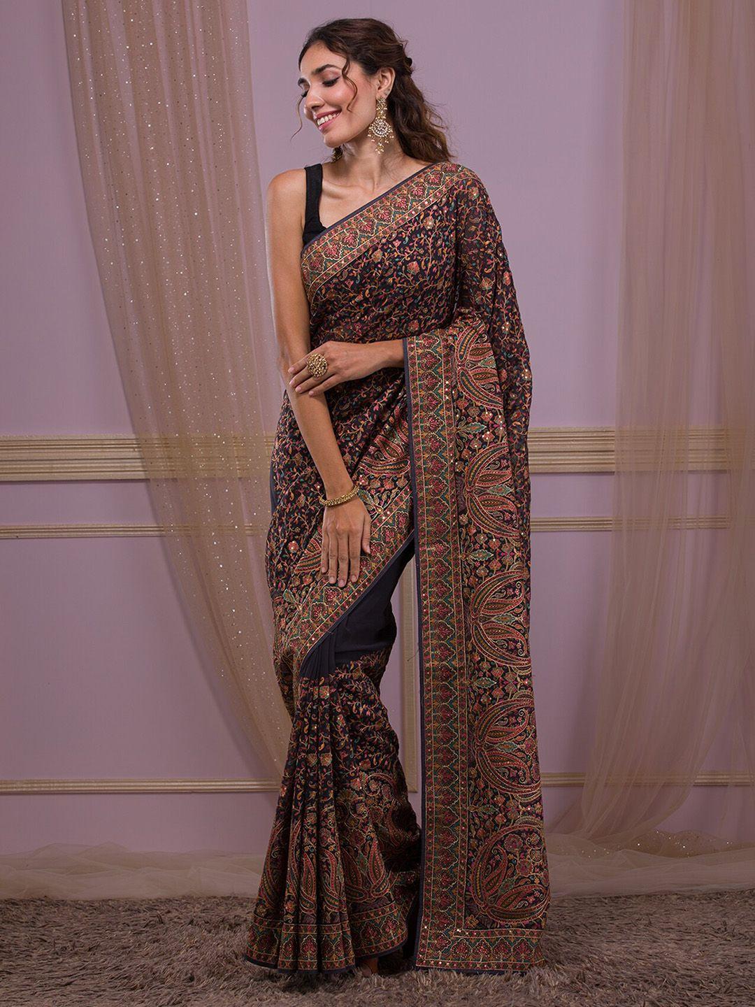 koskii ethnic motifs embroidered festive saree