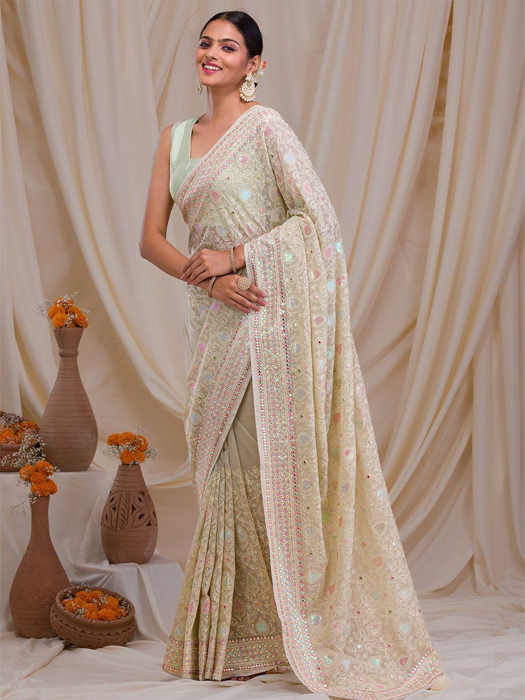 koskii ethnic motifs embroidered georgette saree