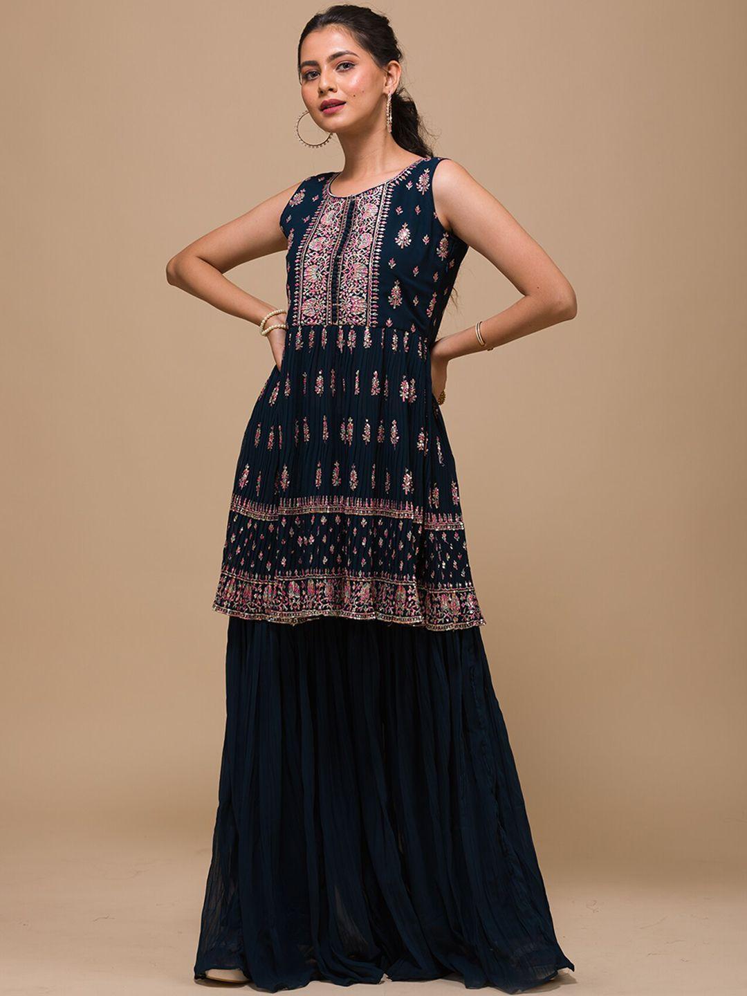 koskii ethnic motifs embroidered sequined kurti with sharara & dupatta