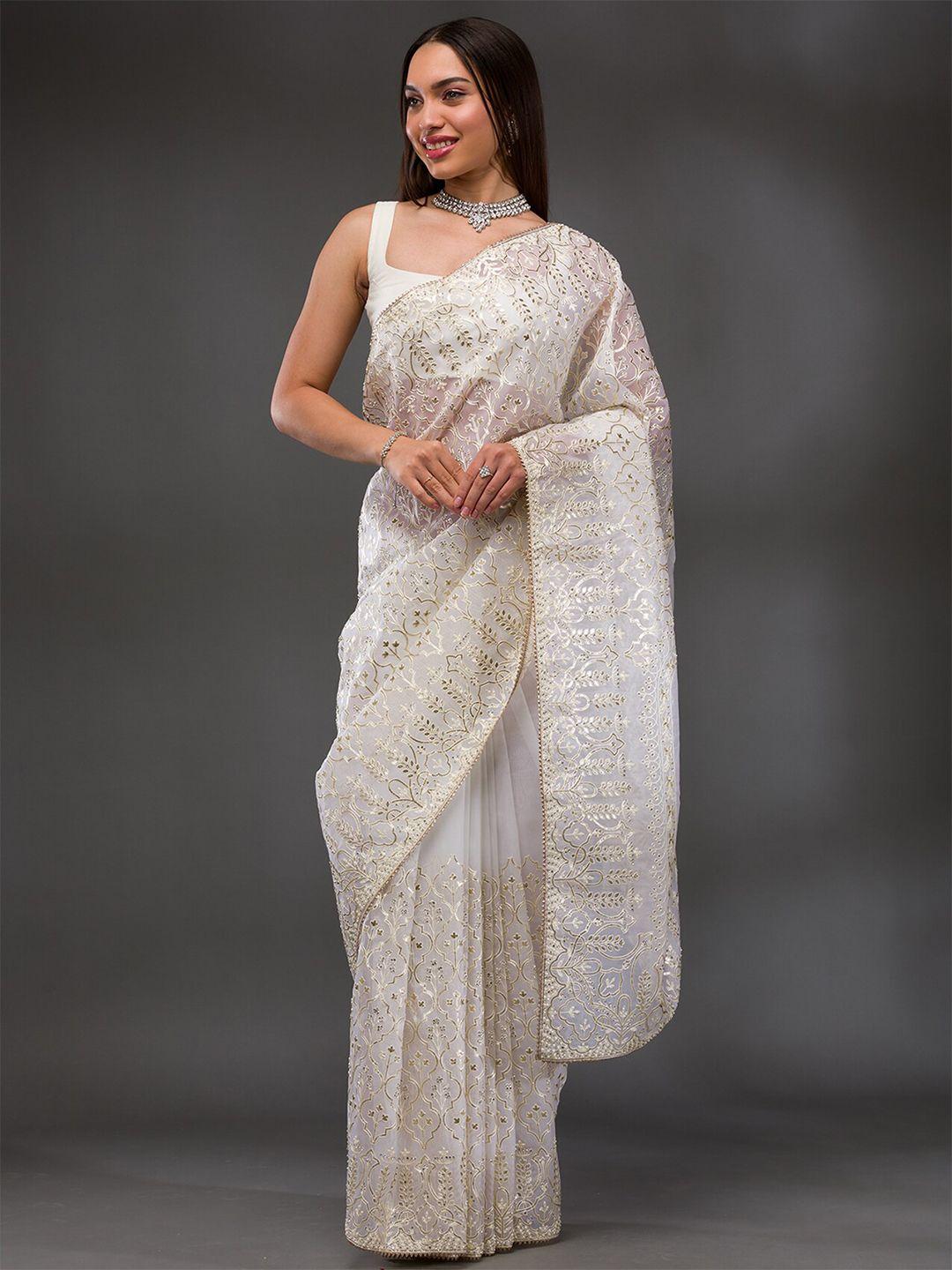 koskii ethnic motifs embroidered stones tissue saree