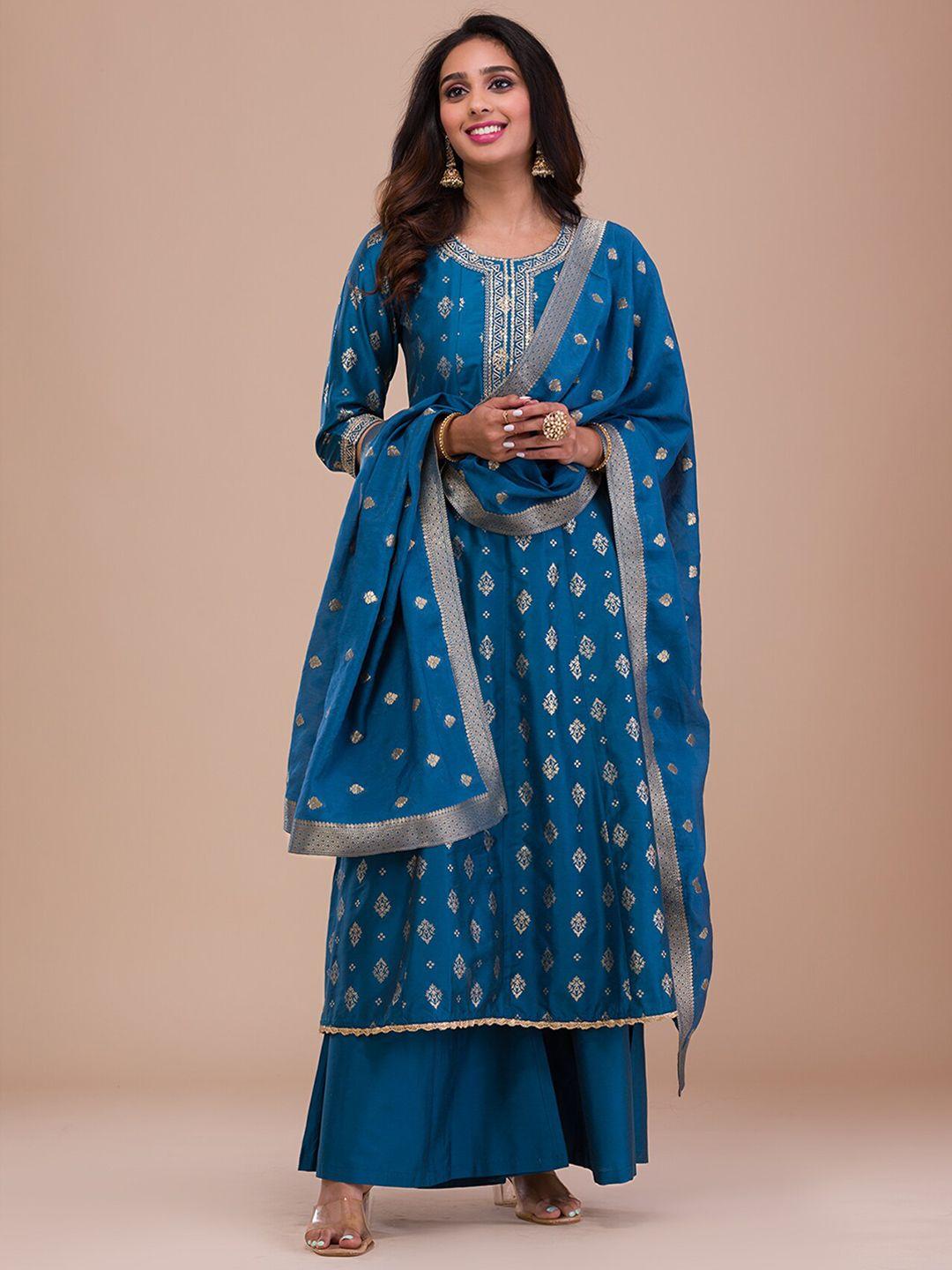 koskii ethnic motifs printed anarkali kurta with palazzos & dupatta