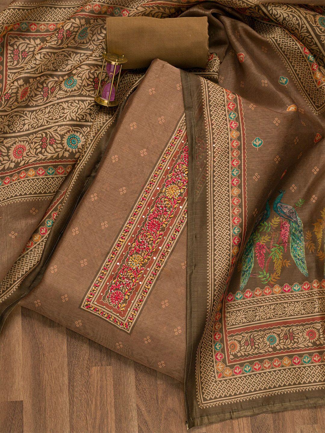koskii ethnic motifs printed thread work unstitched dress material