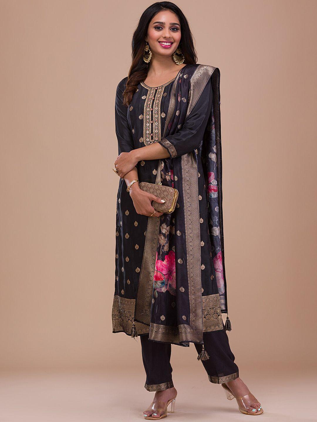 koskii ethnic motifs woven design zari kurta with trousers & dupatta