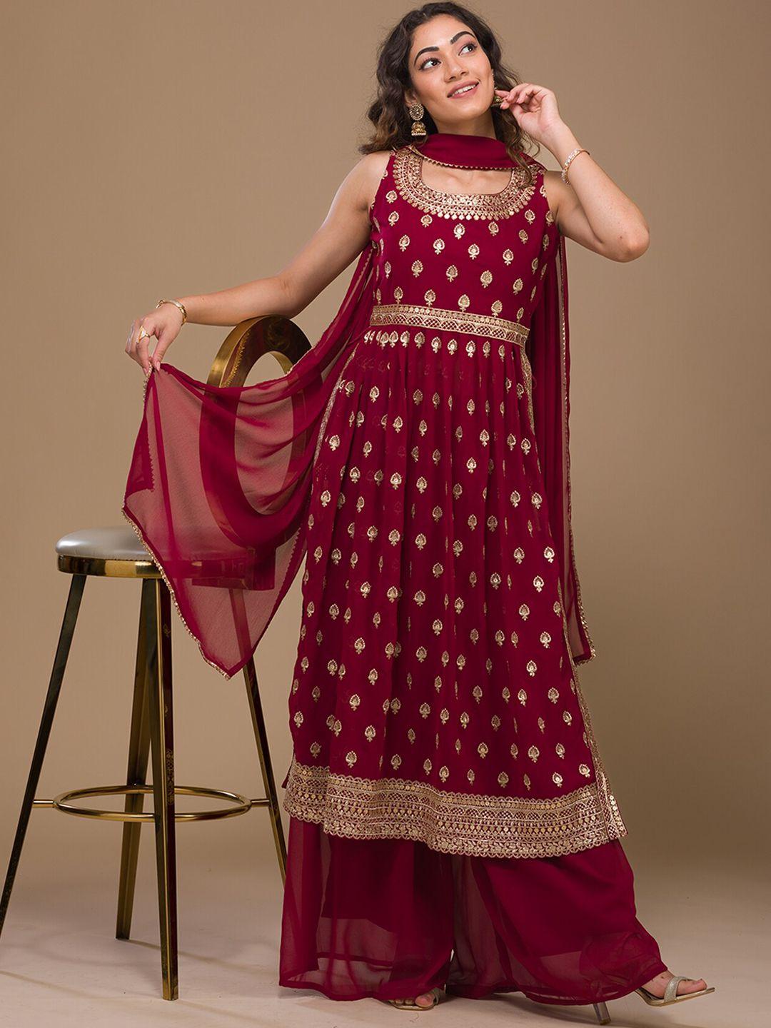 koskii floral embroidered empire kurta with palazzos & dupatta