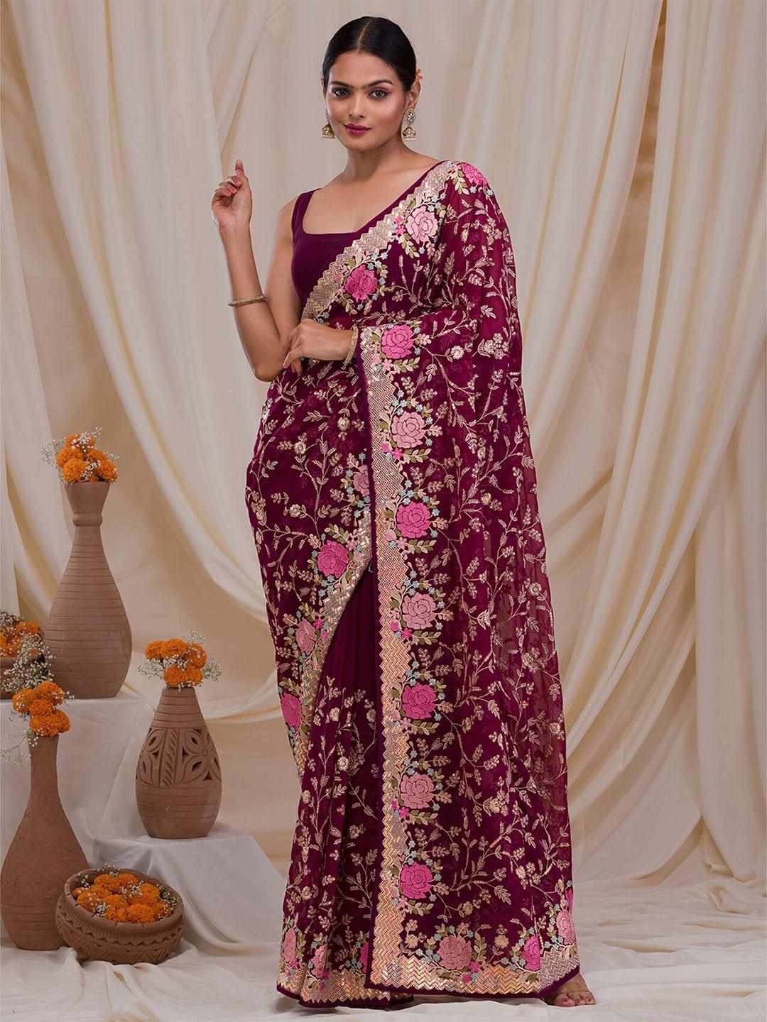 koskii floral embroidered georgette saree