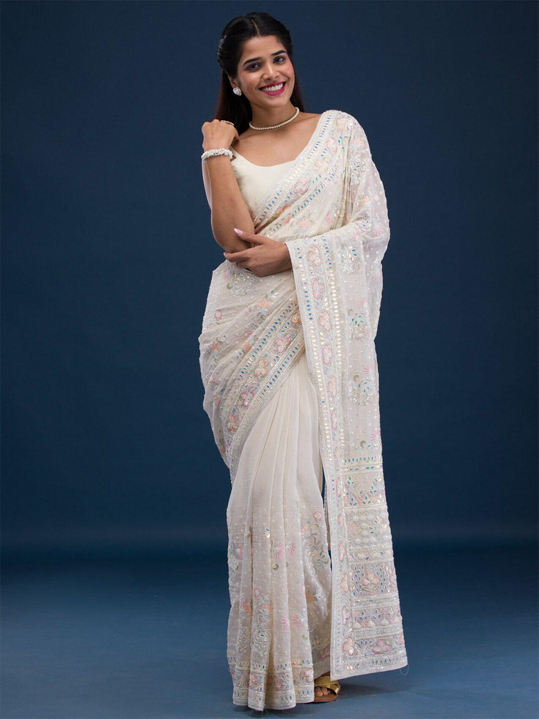 koskii floral embroidered pure georgette saree