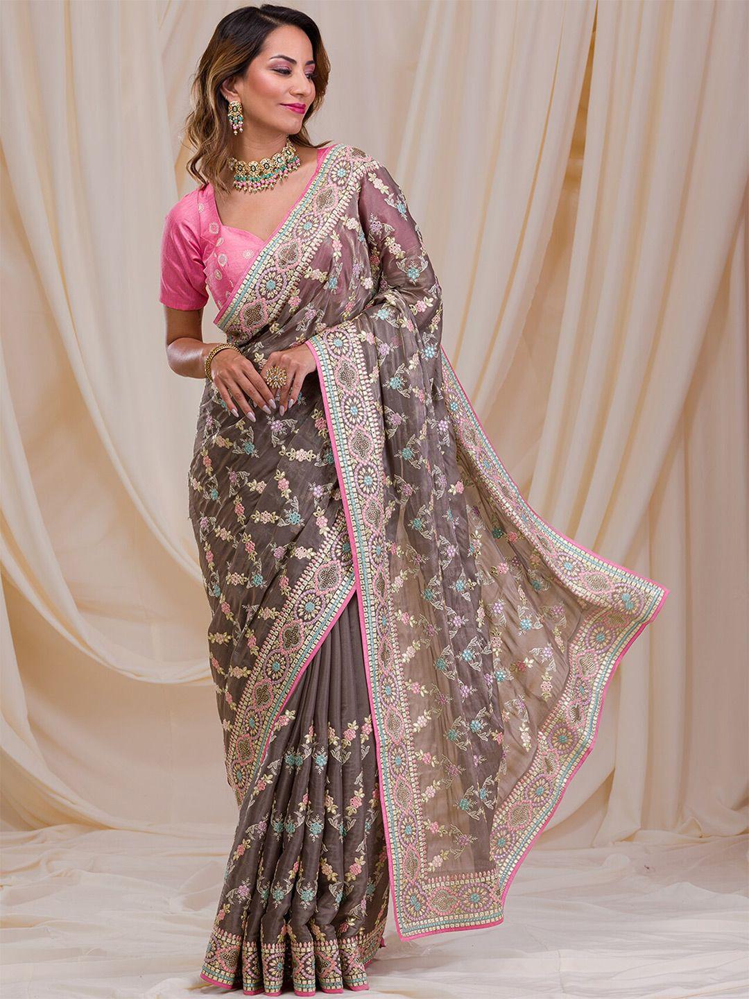 koskii floral embroidered saree