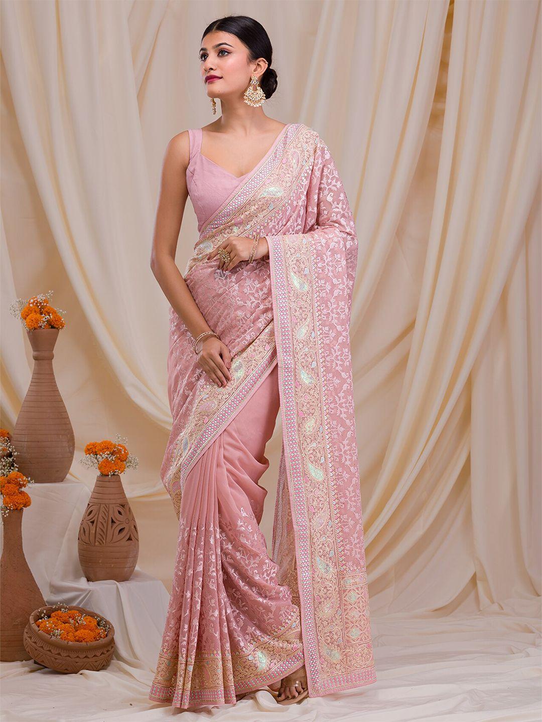 koskii floral embroidered sequinned saree