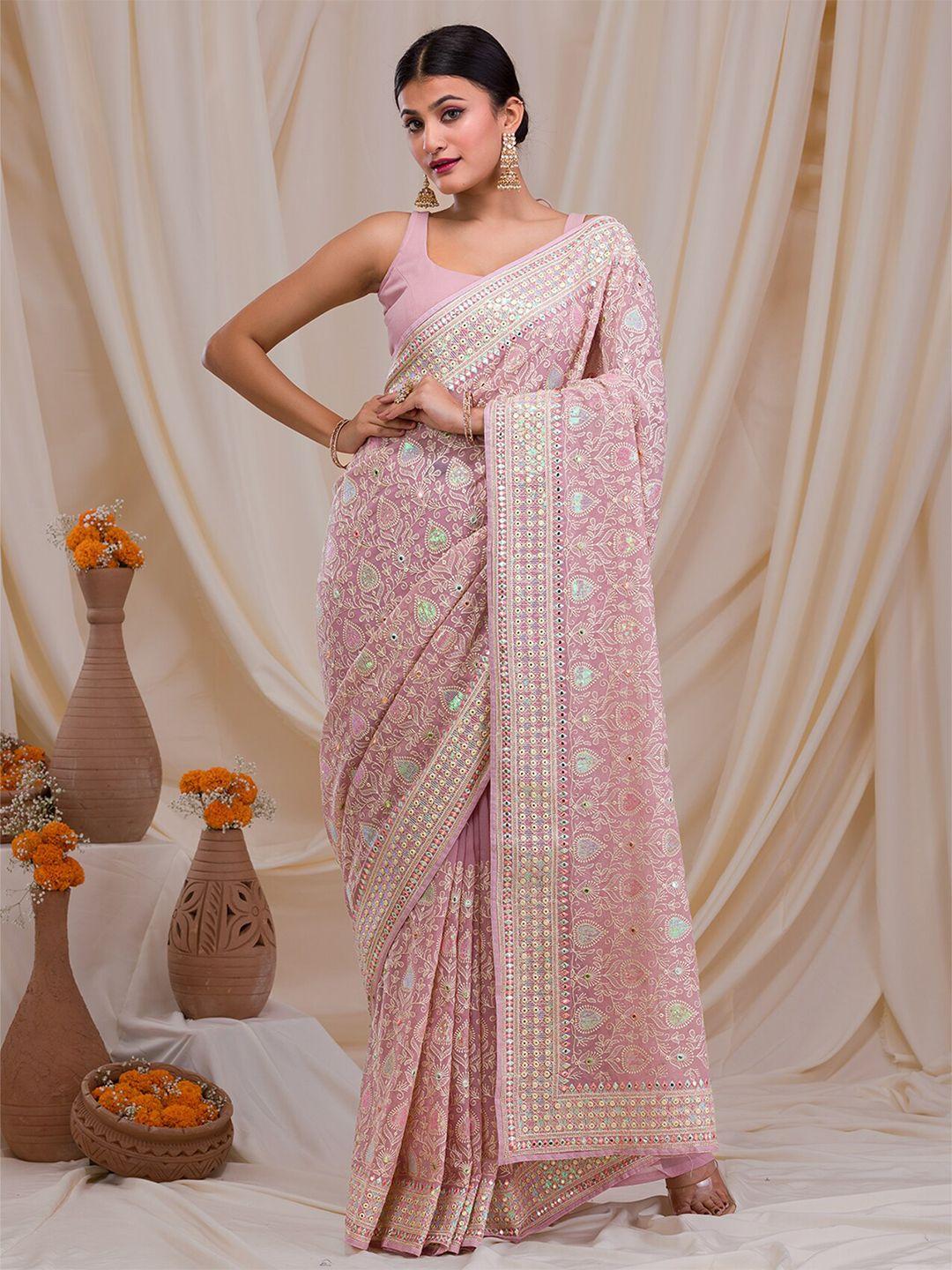 koskii floral embroidered sequinned saree