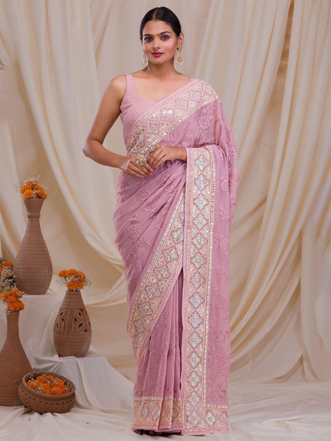 koskii floral embroidered sequinned saree