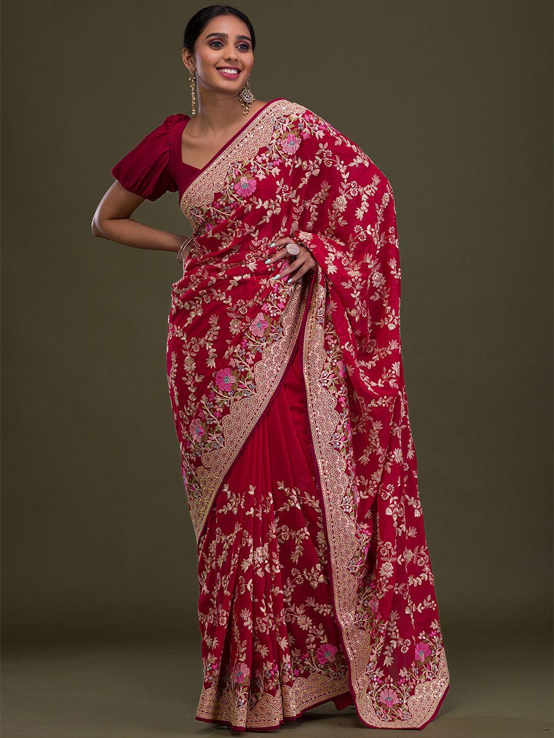 koskii floral embroidered sequinned saree