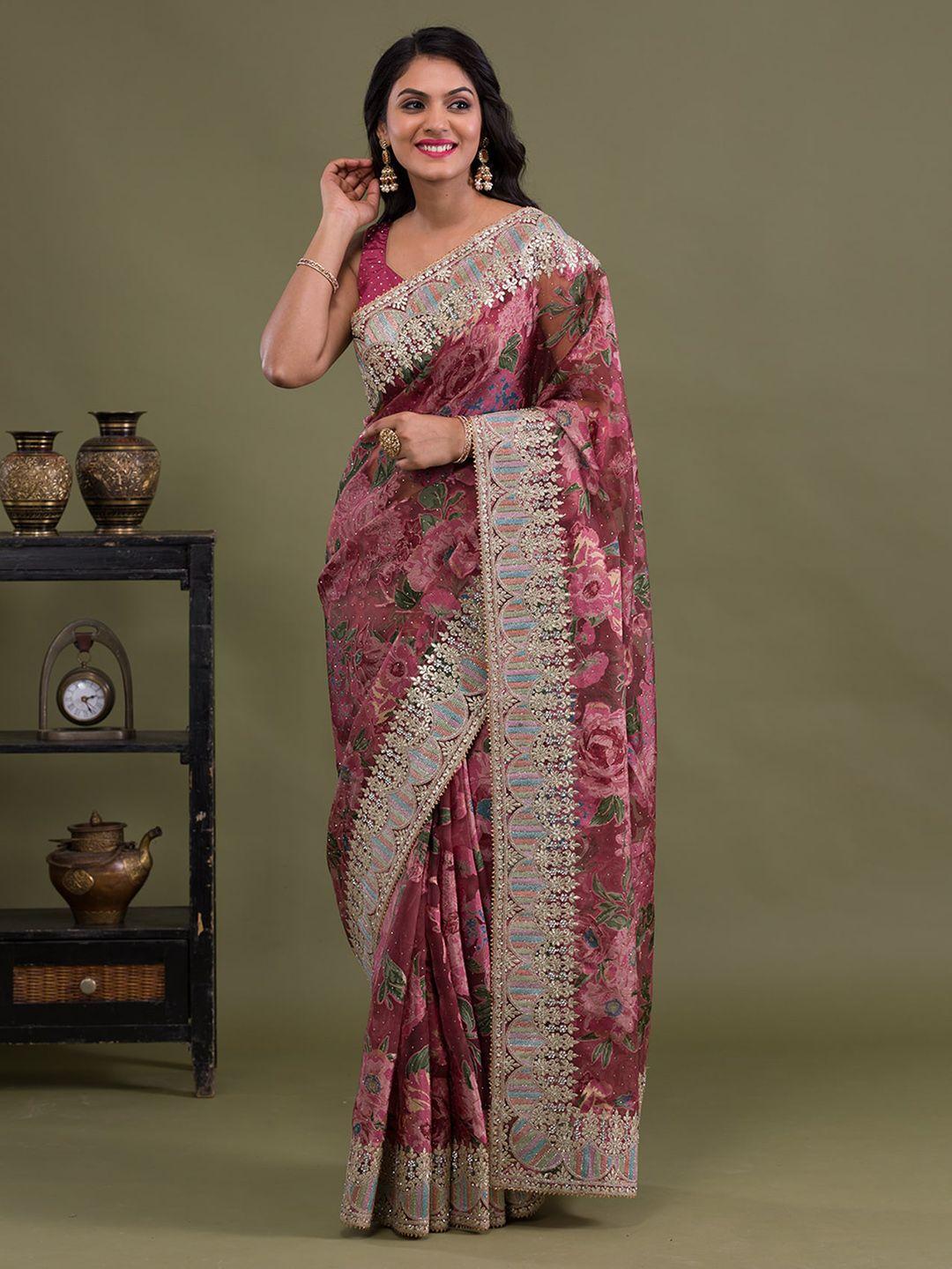 koskii floral embroidered tissue saree