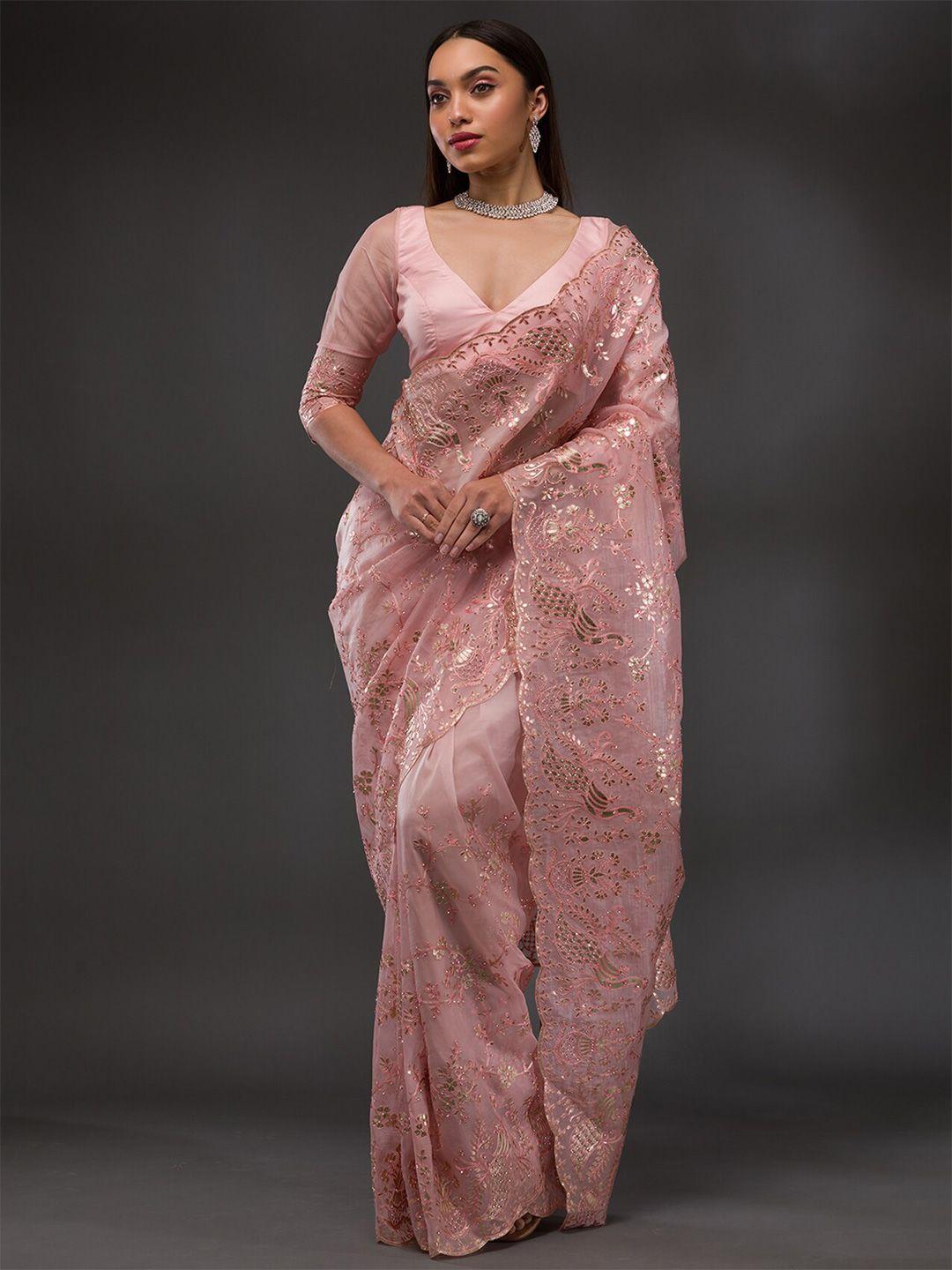 koskii floral embroidered tissue saree