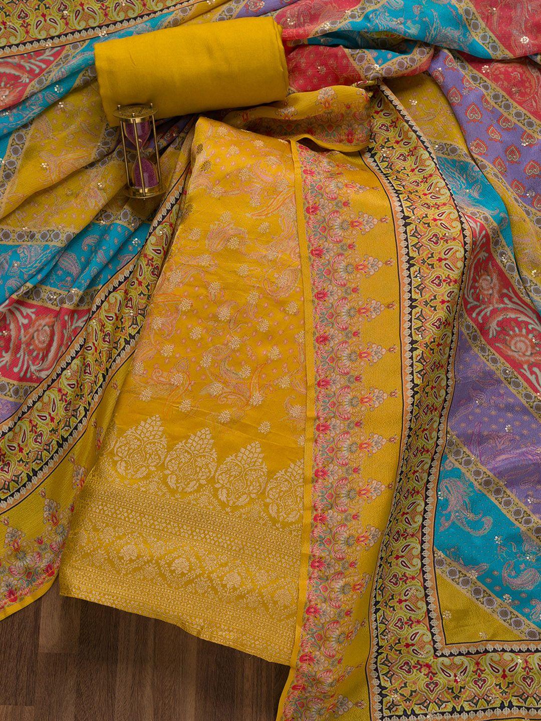 koskii floral embroidered zari satin unstitched dress material