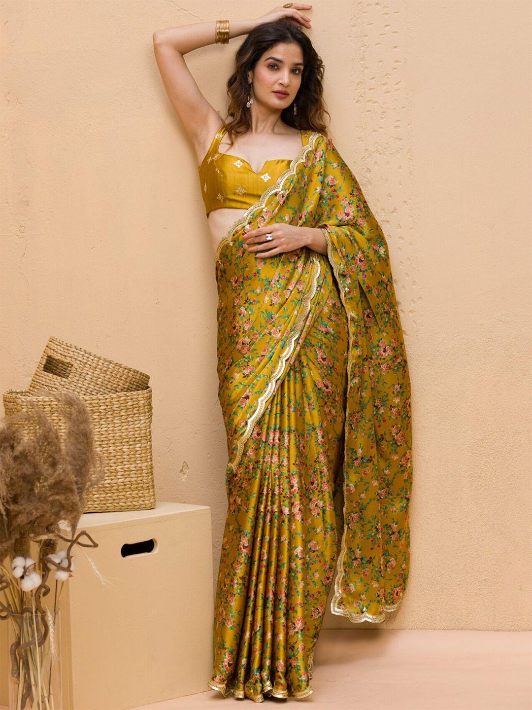 koskii floral printed gotta patti satin saree