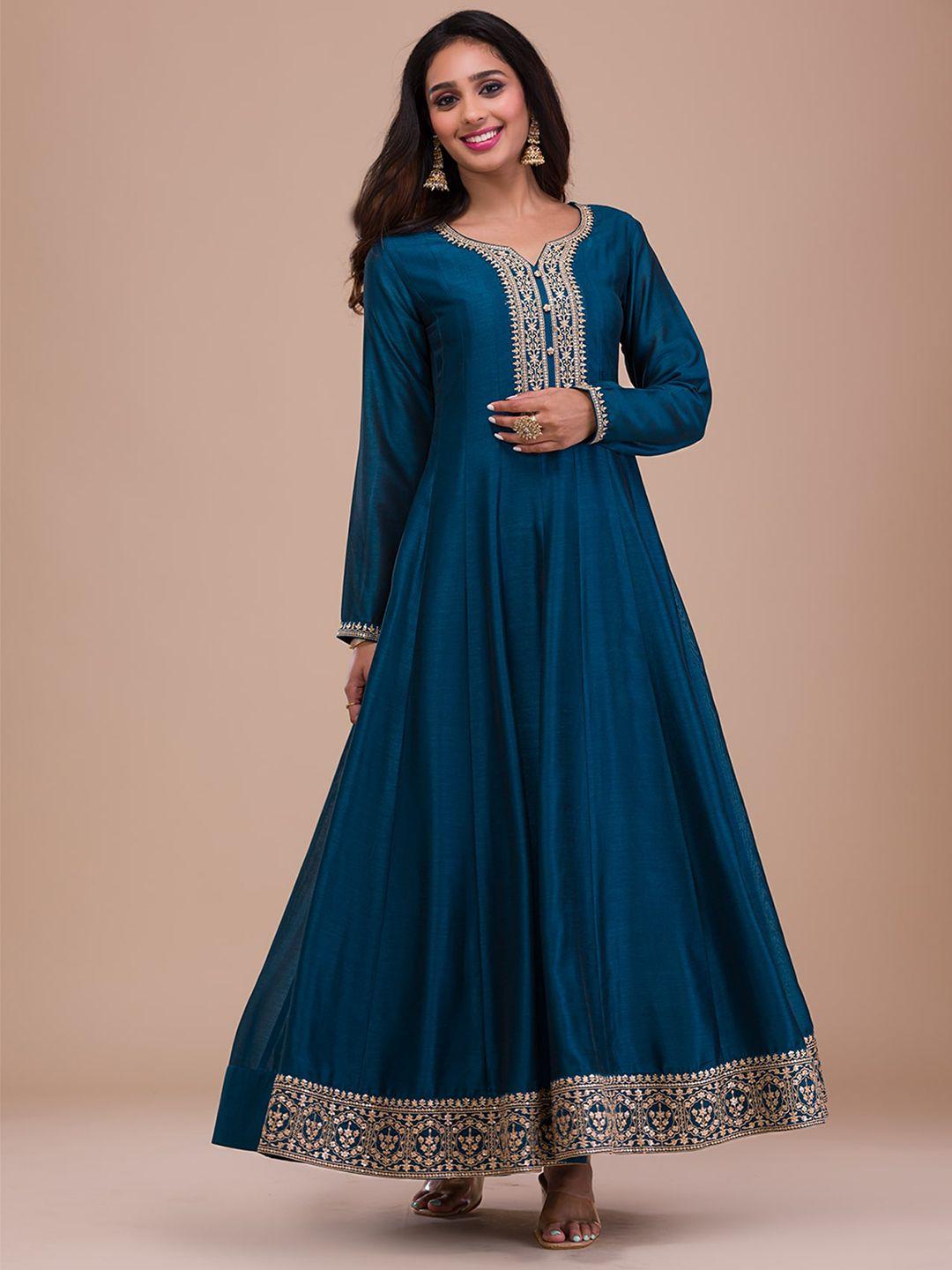 koskii floral yoke design thread work anarkali kurta with trousers & dupatta