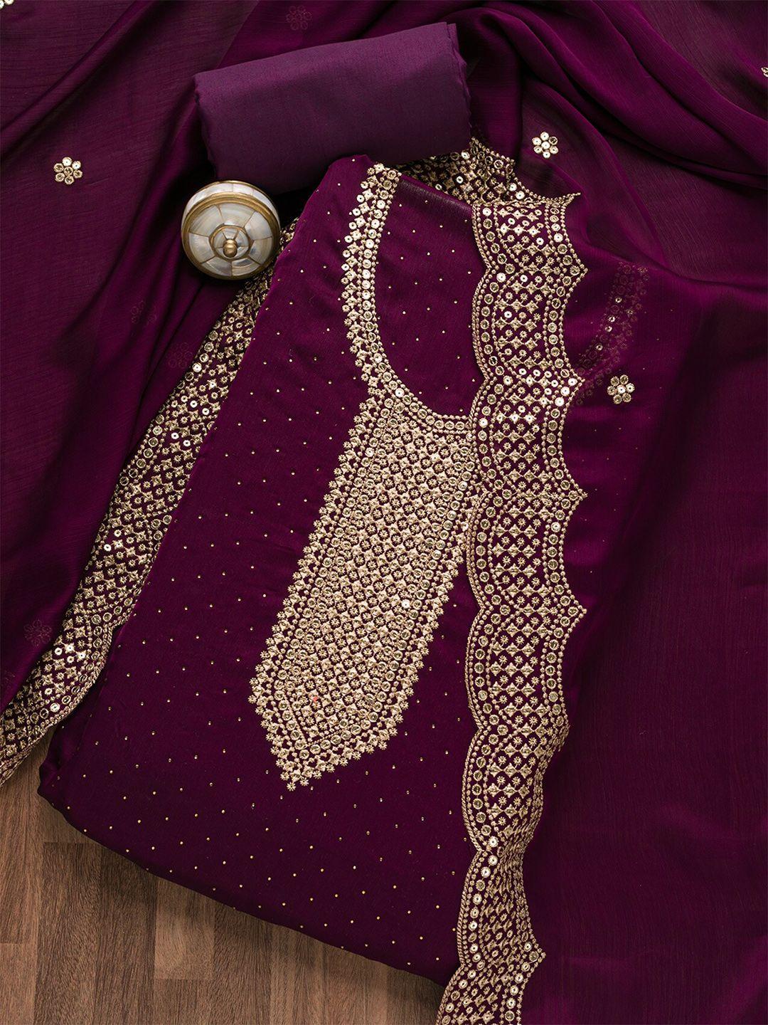 koskii geometric embroidered beads & stones detailed unstitched dress material