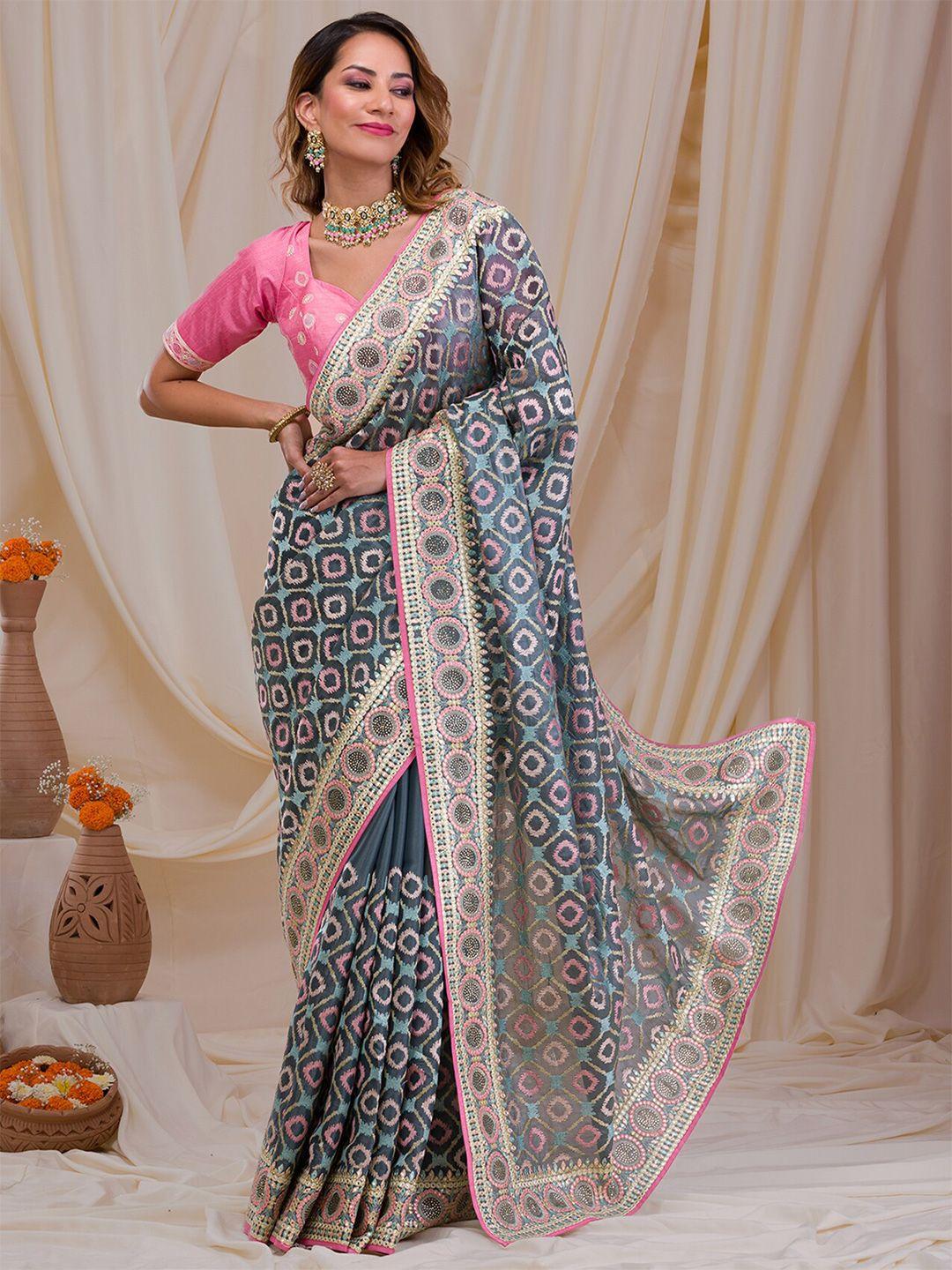 koskii geometric embroidered saree