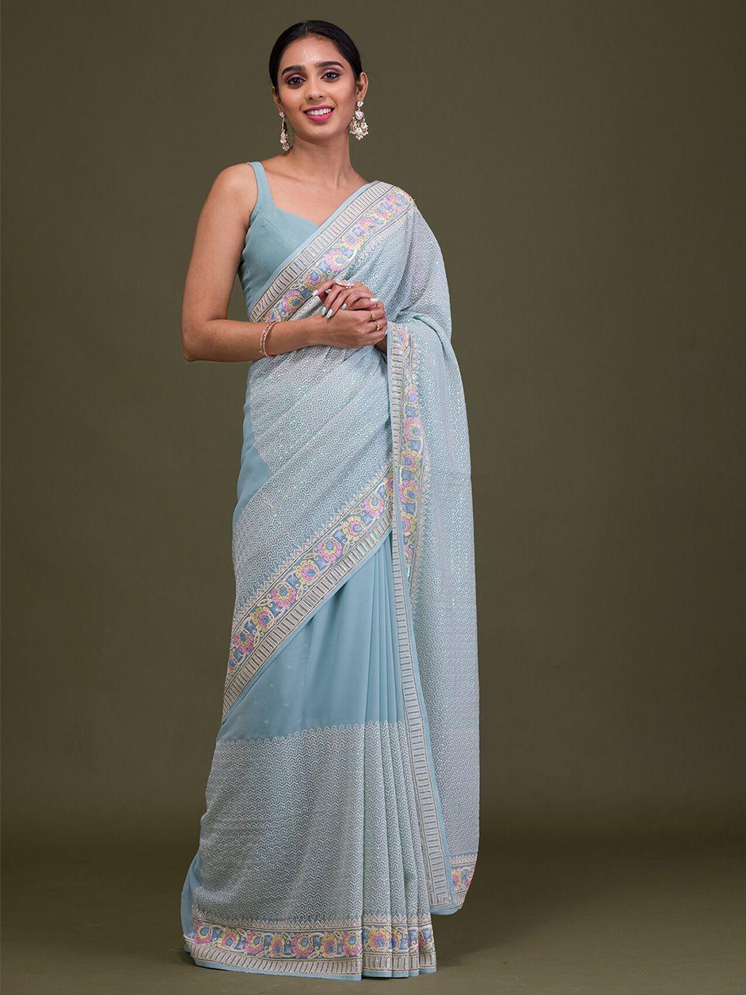 koskii geometric embroidered sequinned saree