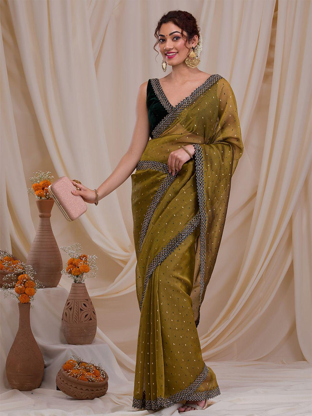 koskii geometric woven design beads and stones tissue saree