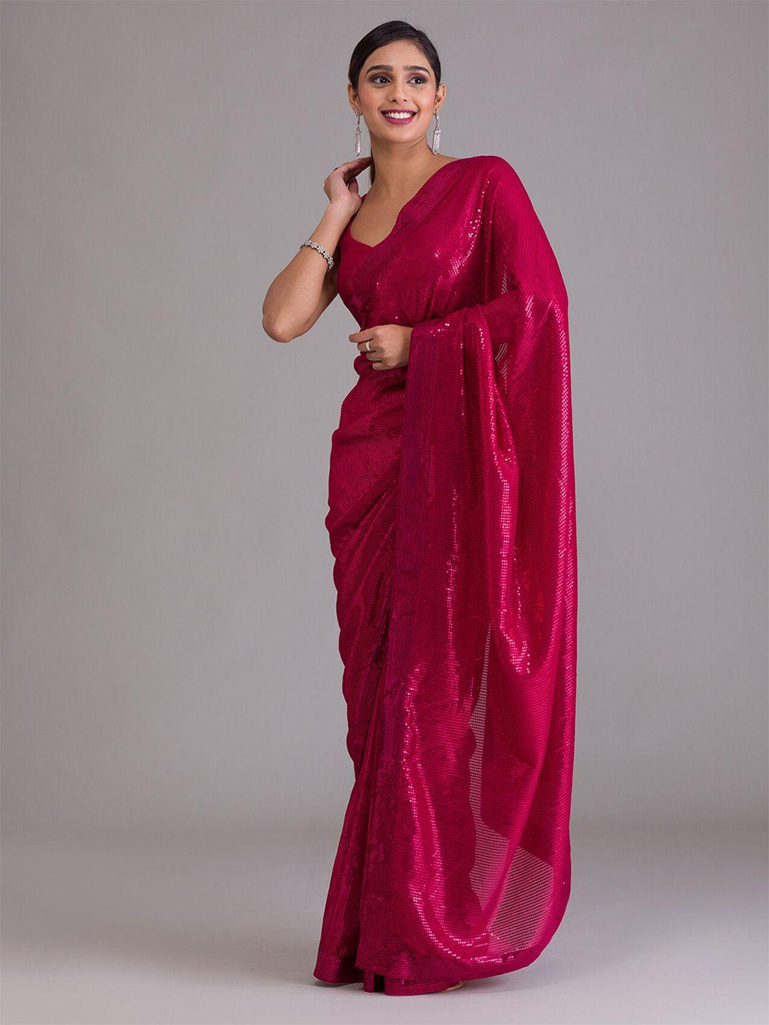 koskii maroon embellished sequinned saree