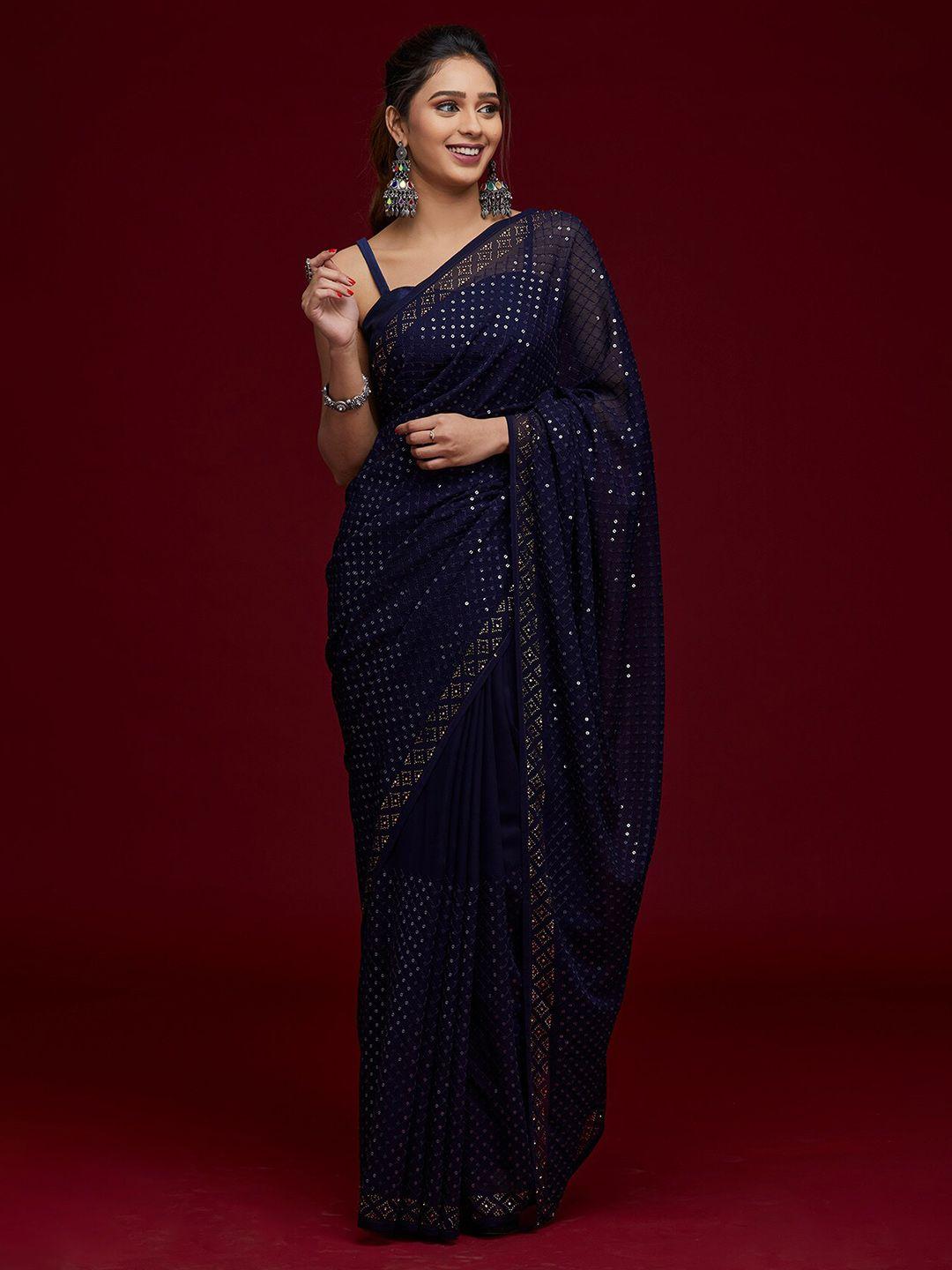 koskii navy blue embellished sequinned saree