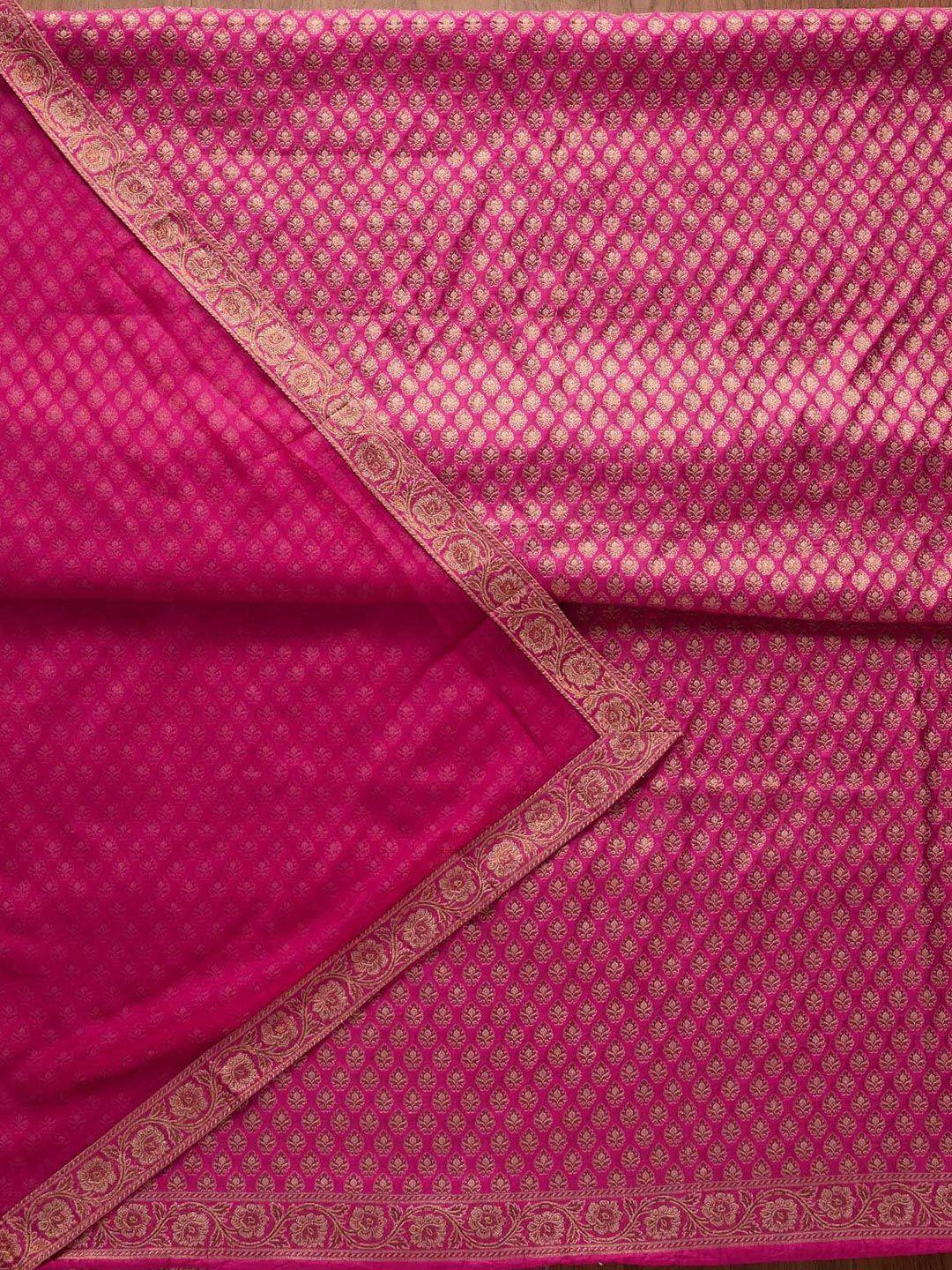 koskii pink & gold-toned embroidered art silk unstitched dress material