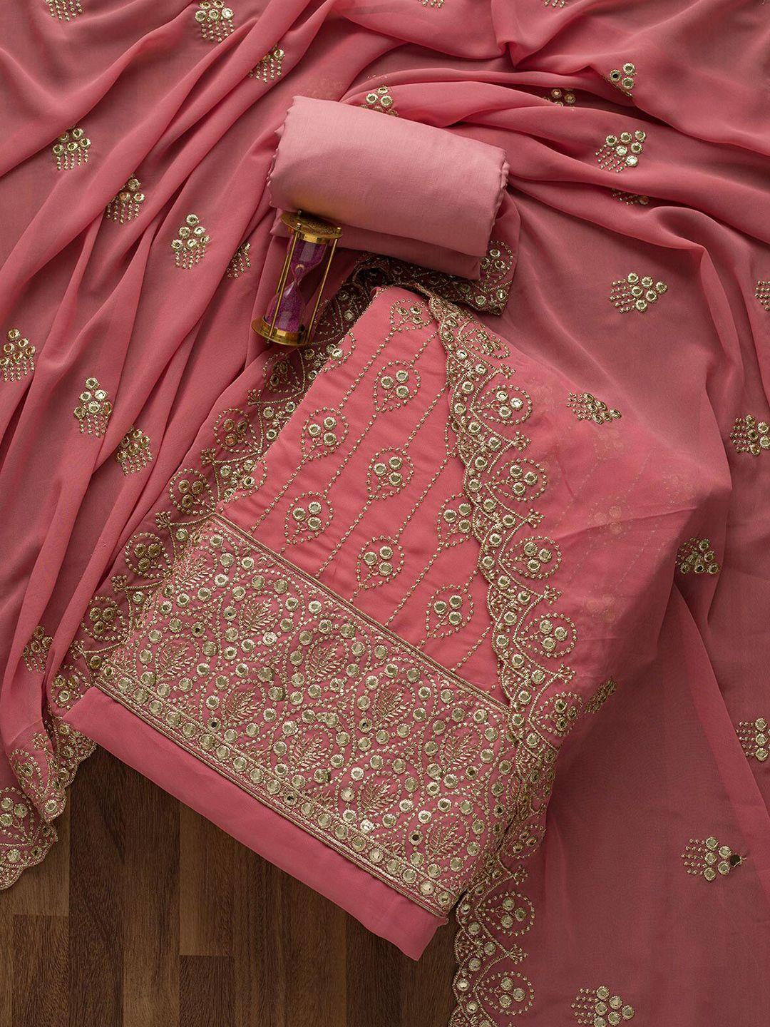 koskii pink & gold-toned embroidered unstitched dress material