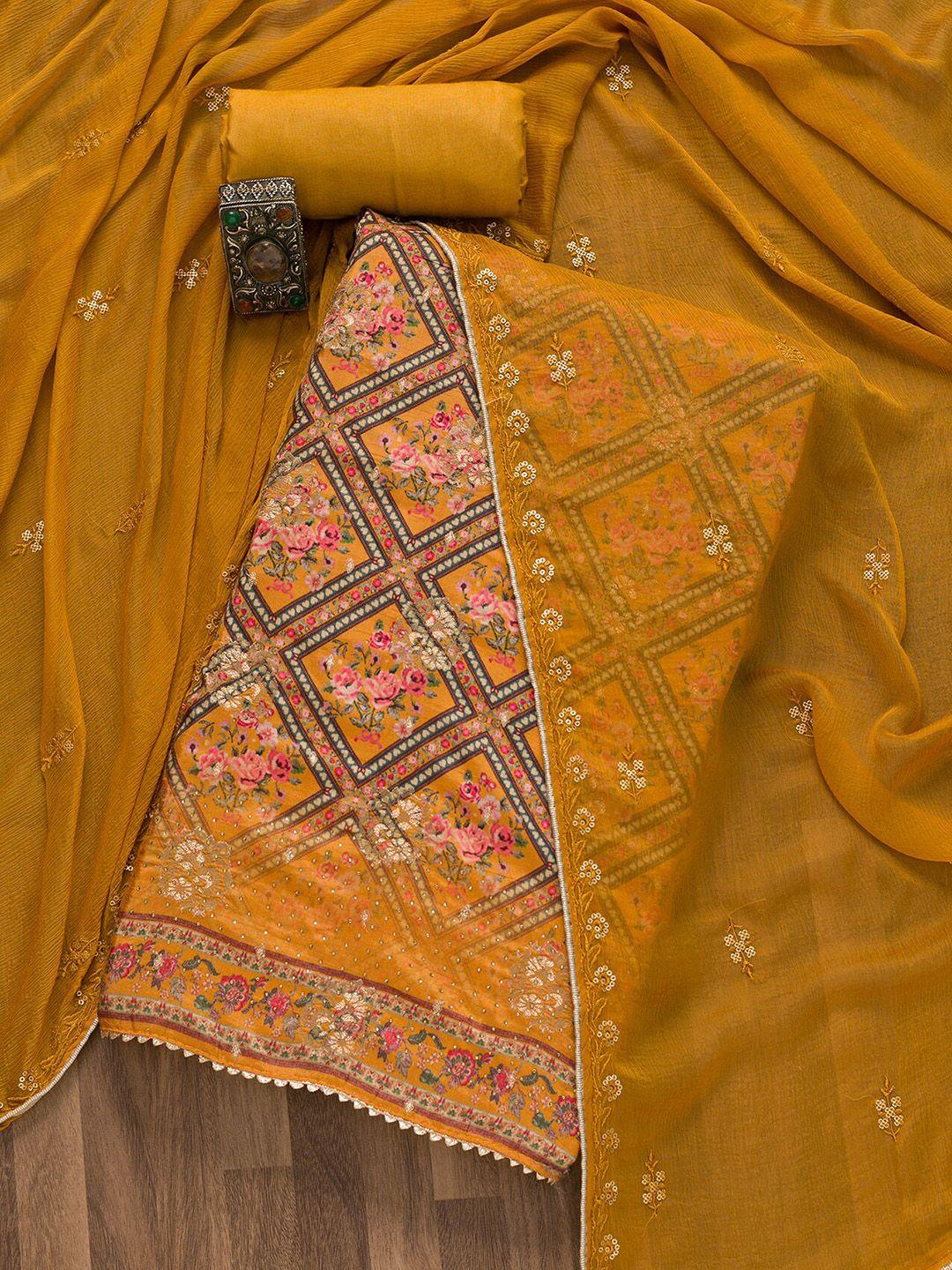 koskii printed art silk unstitched dress material