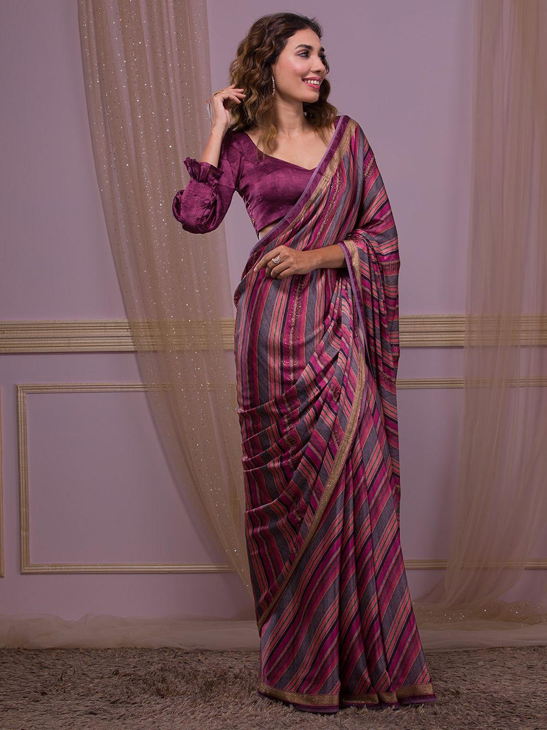 koskii striped beads and stones festive saree