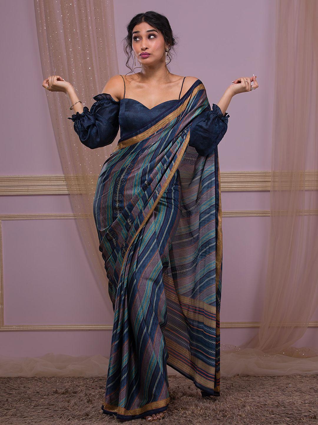 koskii striped beads and stones festive saree