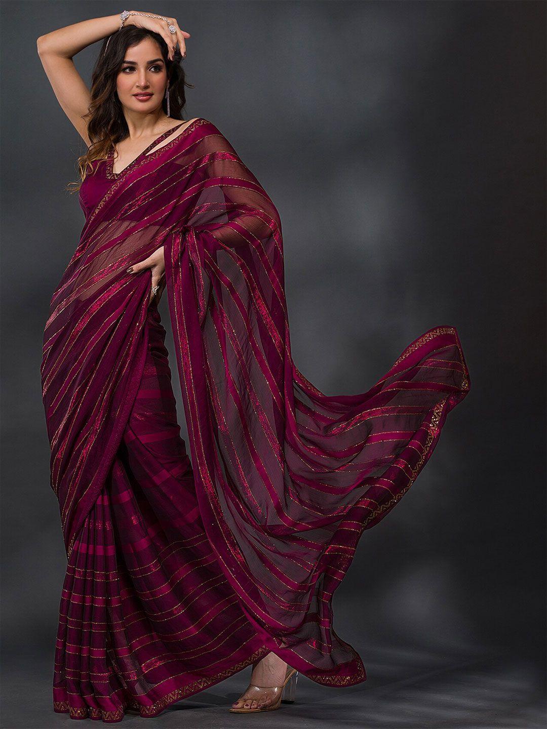 koskii striped beads and stones tissue saree