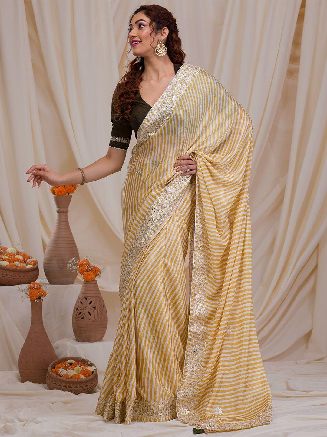 koskii striped embroidered saree