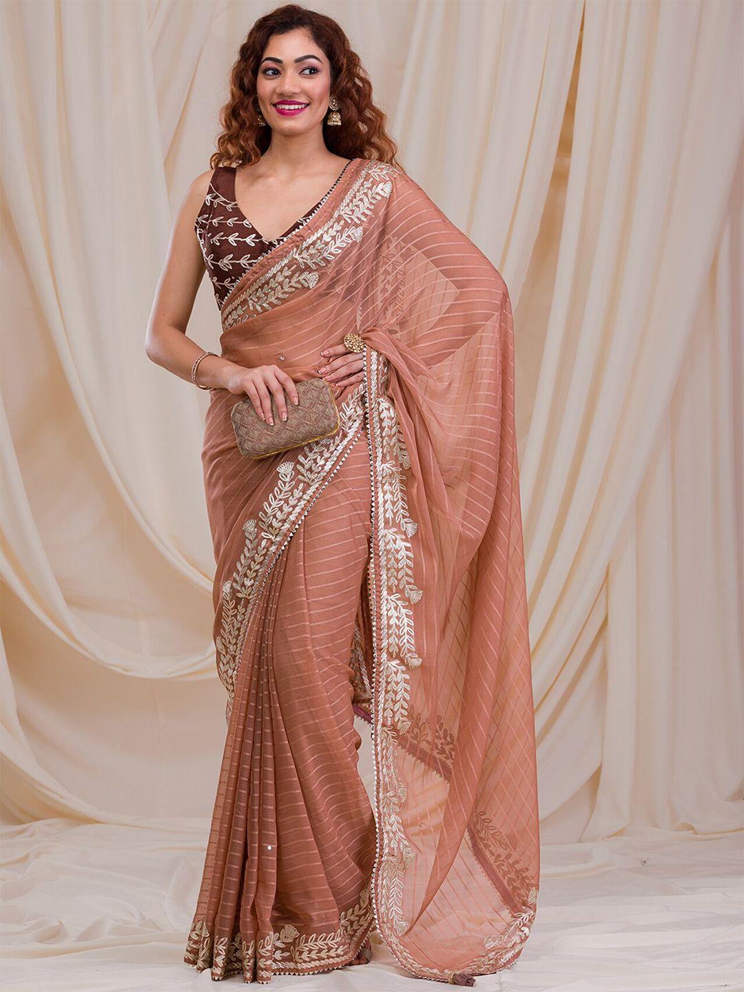 koskii striped embroidered saree