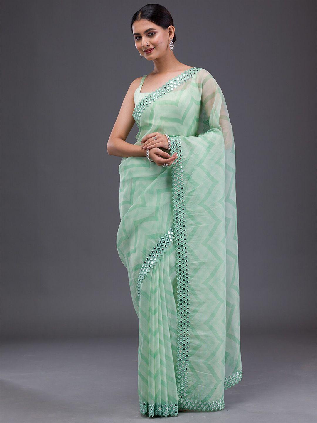 koskii striped mirror work satin saree