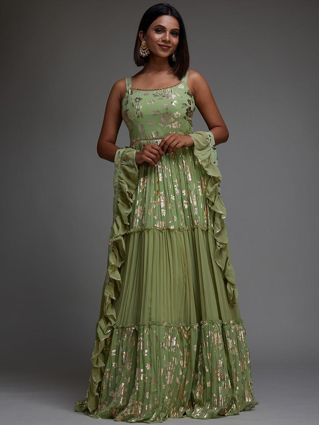 koskii women green floral printed kurta set