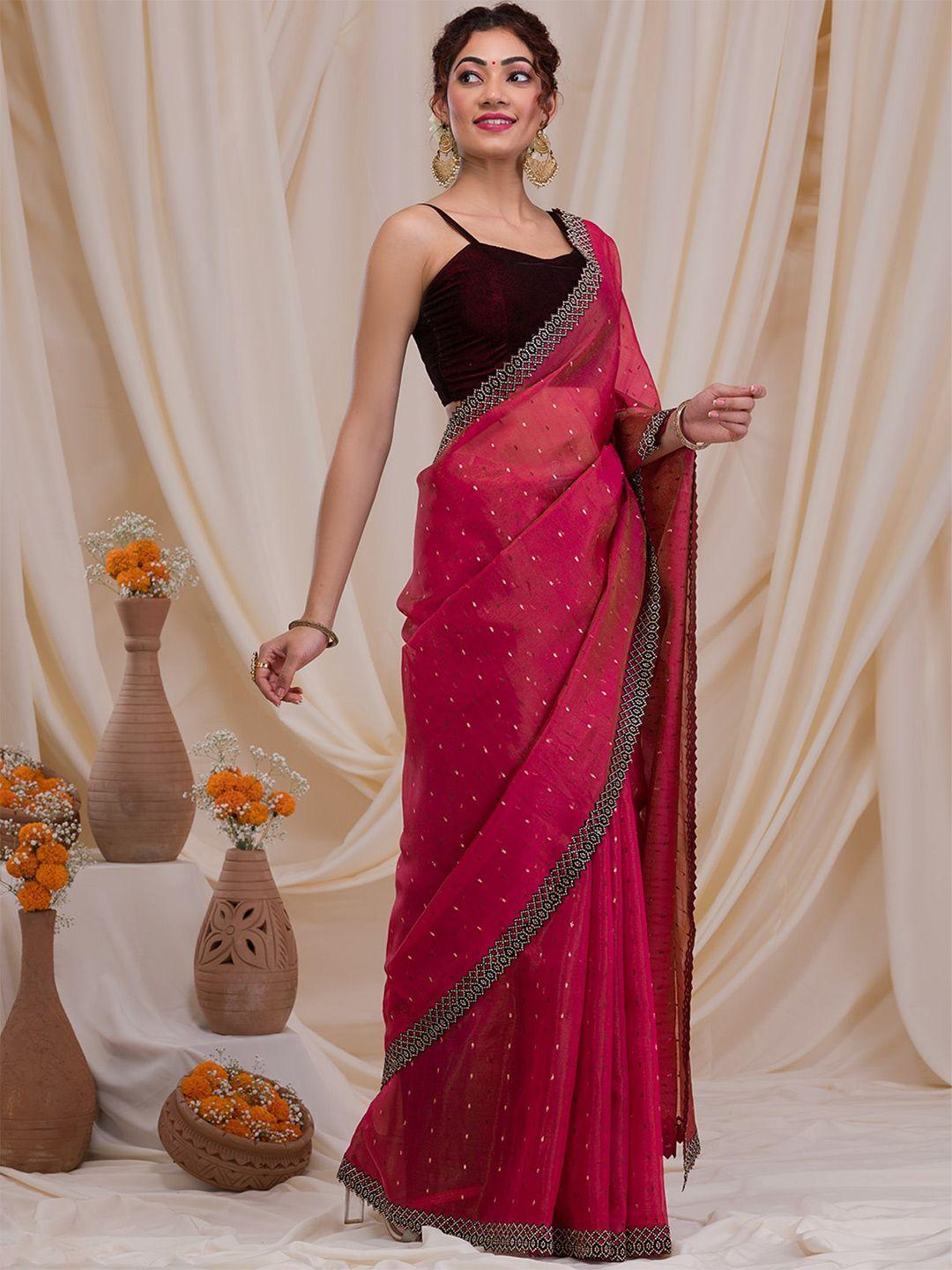 koskii woven design beads and stones tissue saree