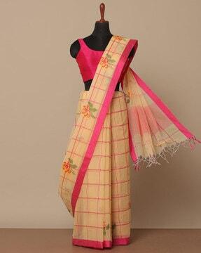 kota cotton embroidered saree with zari border
