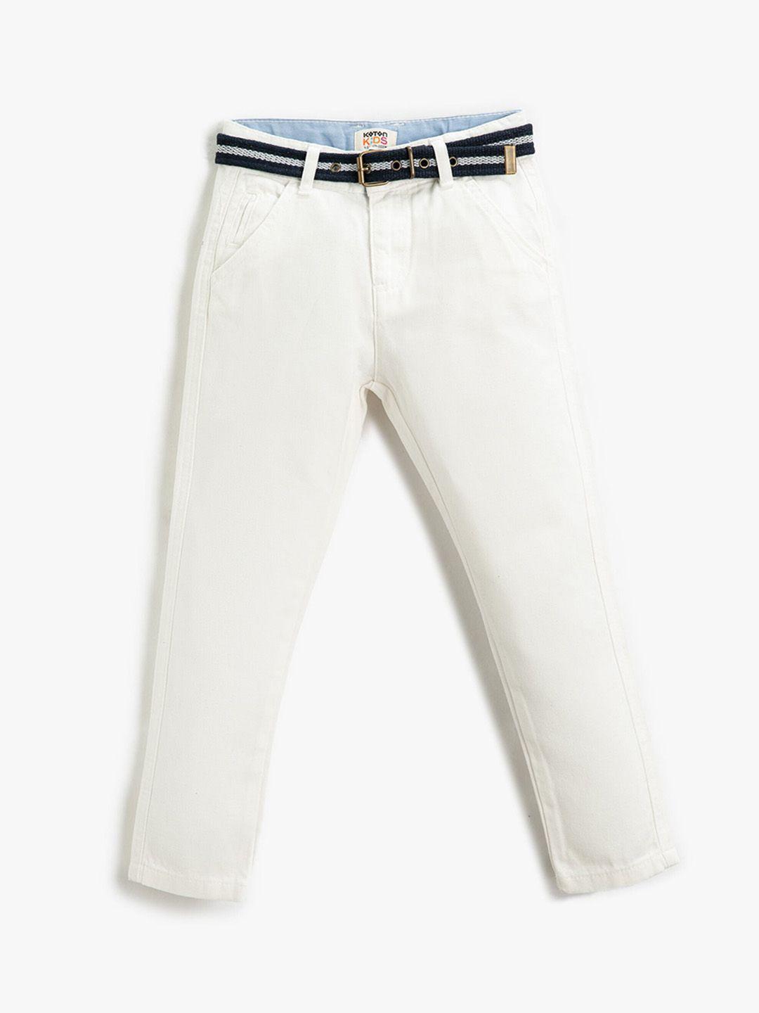 koton boys mid rise chinos trousers with belt