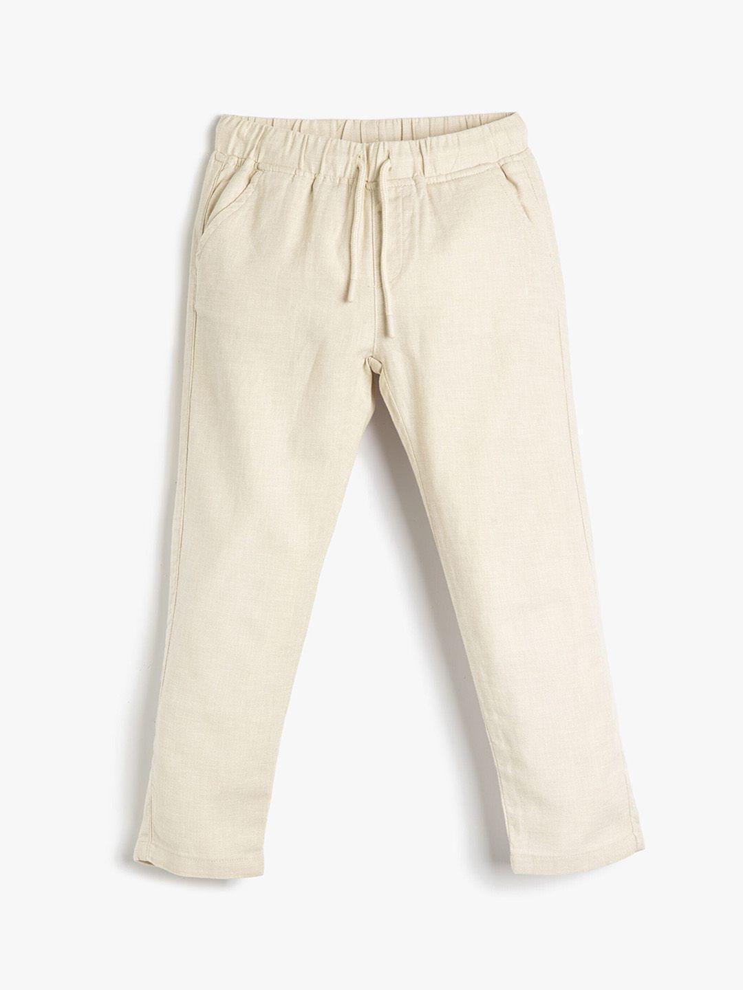 koton boys mid-rise linen cotton trousers