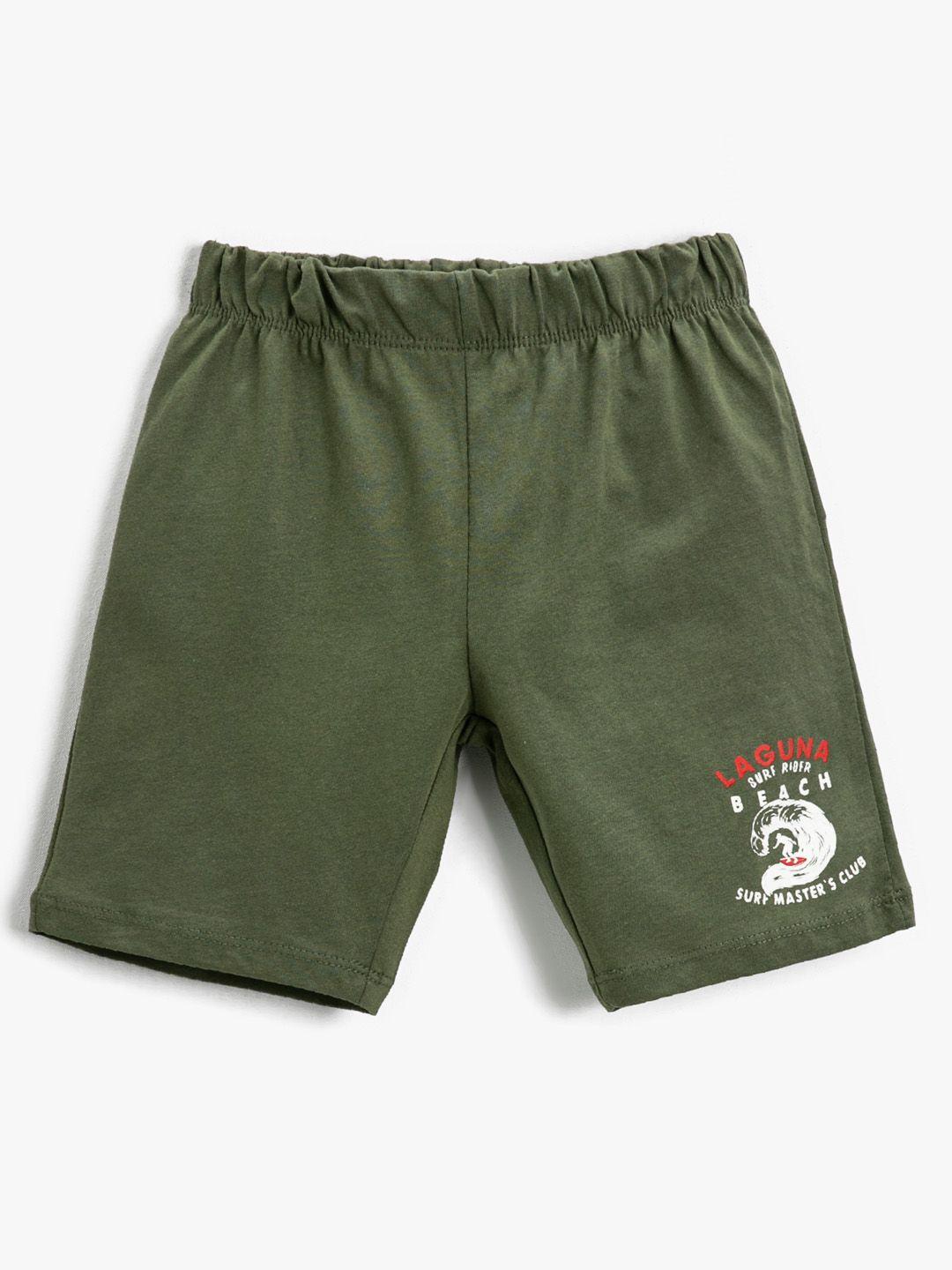 koton boys olive green pure cotton printed detail shorts