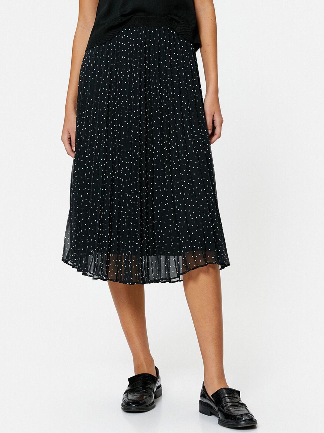 koton polka dots printed pleated midi flared skirt
