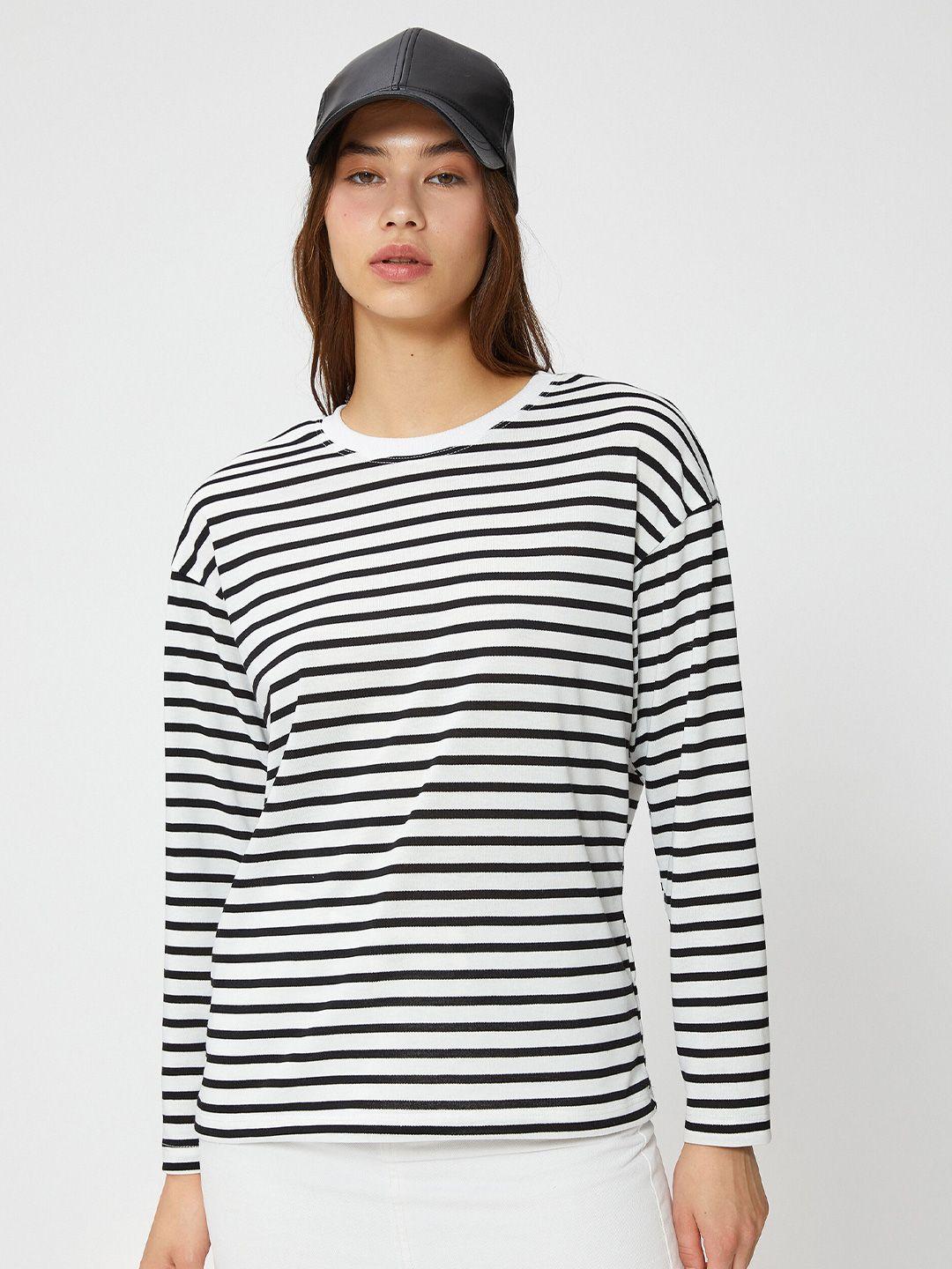 koton striped round neck casual t-shirt