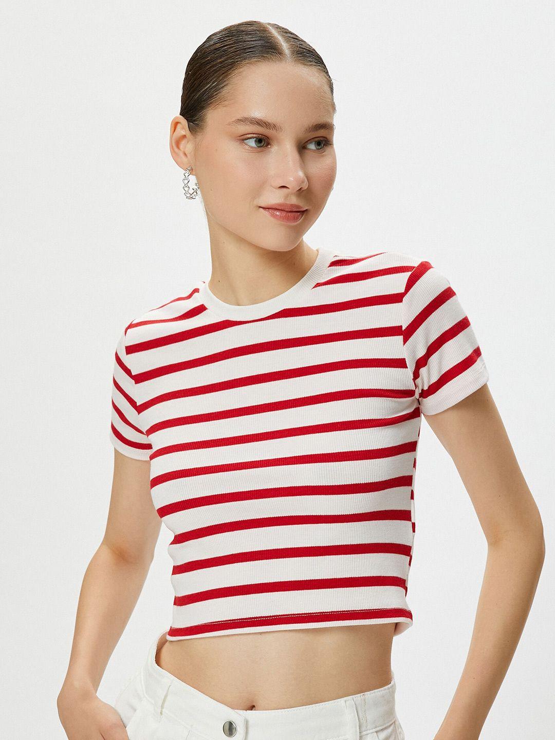koton striped round neck crop t-shirt
