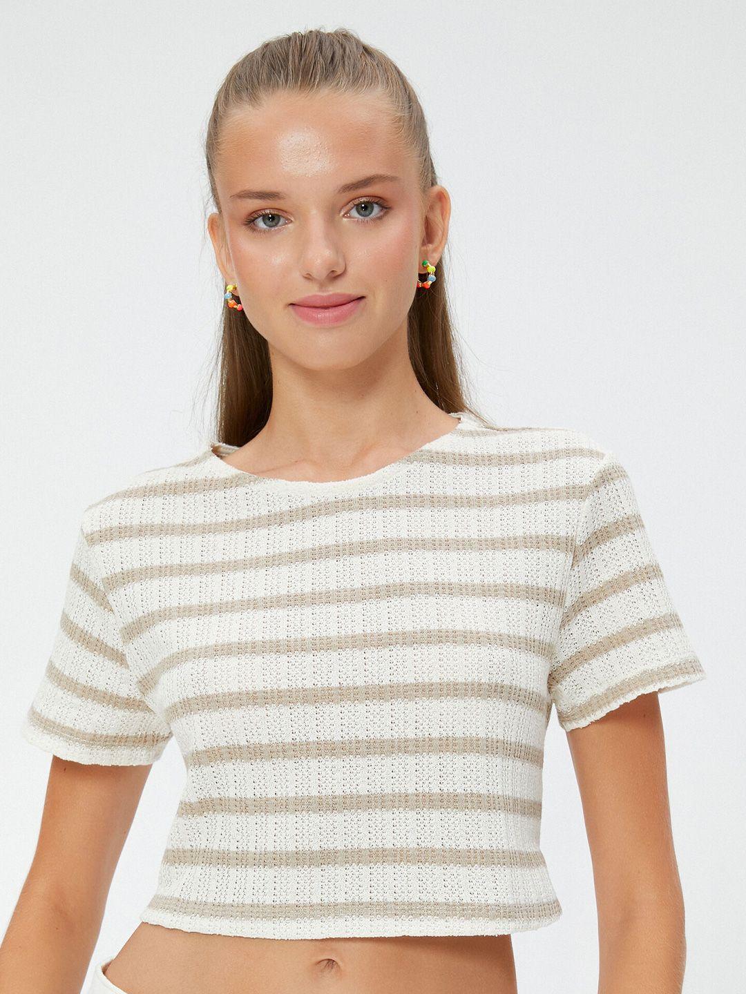 koton striped short sleeves crop t-shirt