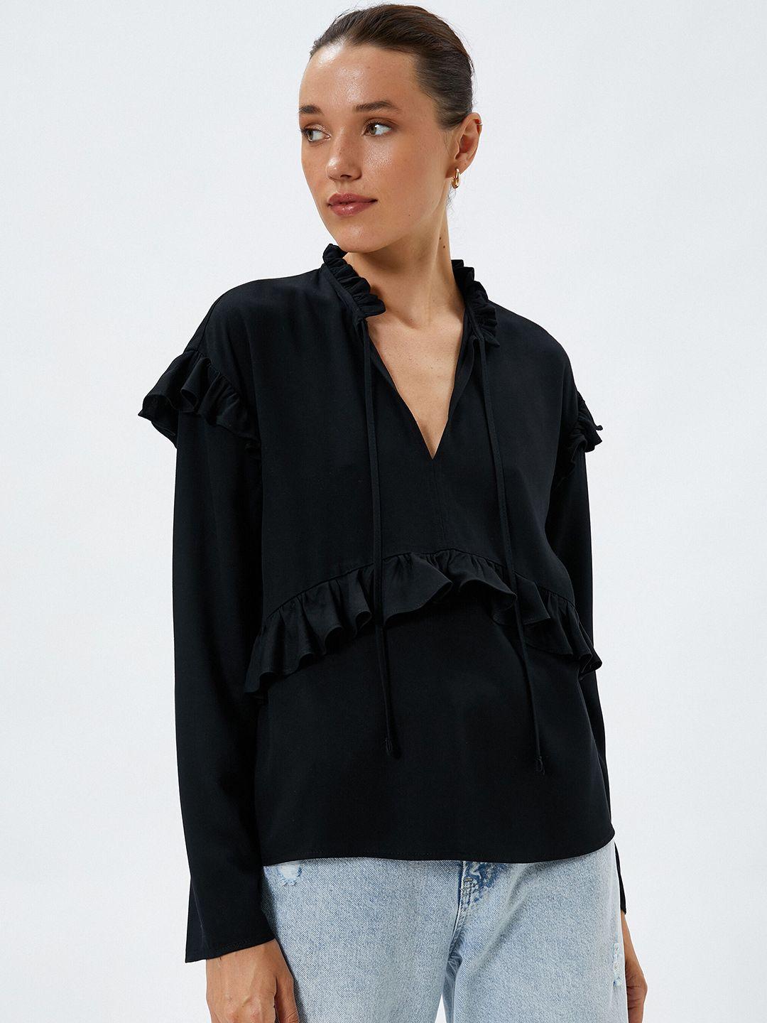 koton tie up neck flared sleeves cotton ruffled top