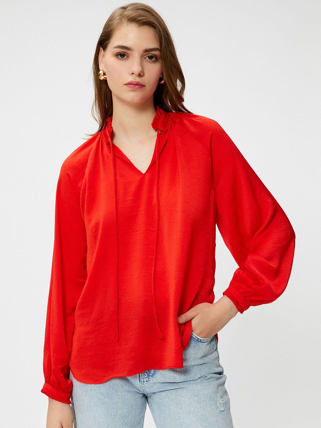 koton tie-up neck puff sleeves top