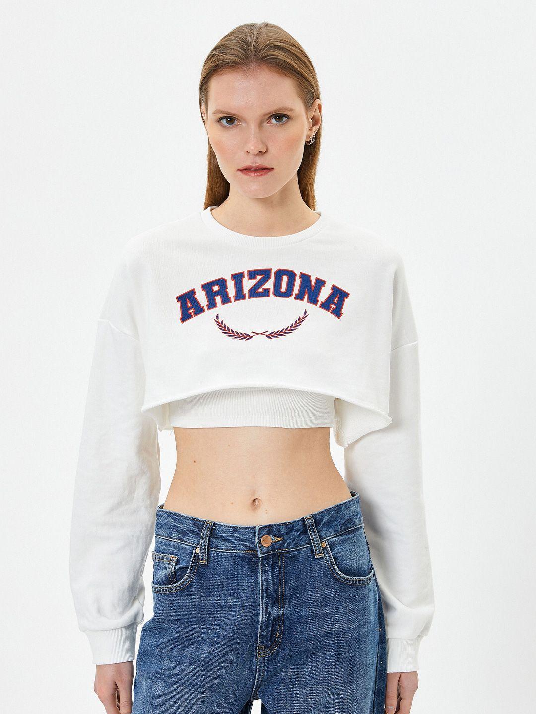 koton typography printed crop pullover sweatshirt