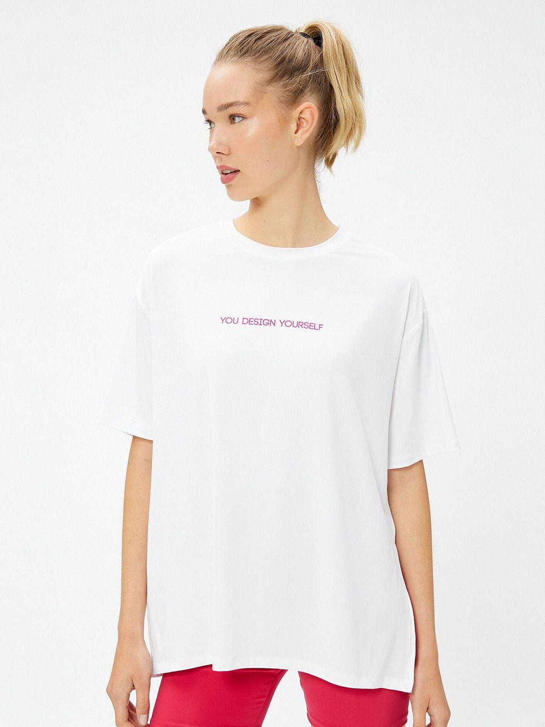 koton typography printed round neck drop-shoulder sleeves t-shirt